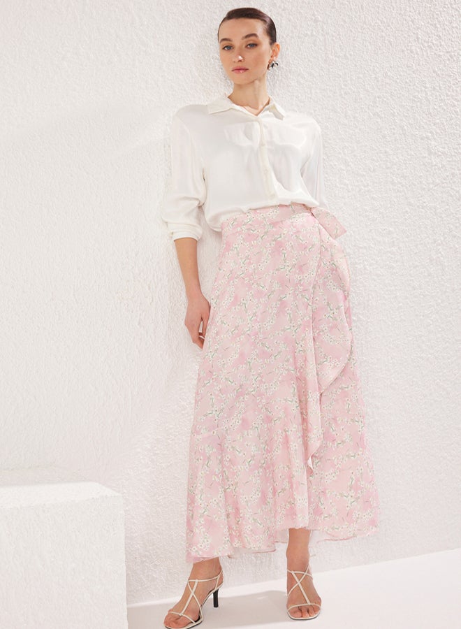 trendyol Powder Floral Double Breasted Woven Skirt - Image 1