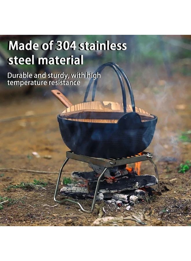 إسكدنيا شواية نار قابلة للطي من الفولاذ المقاوم للصدأ، فضية، للتخييم في الهواء الطلق والتنزه - Image 2