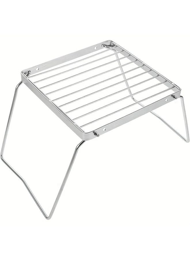 إسكدنيا شواية نار قابلة للطي من الفولاذ المقاوم للصدأ، فضية، للتخييم في الهواء الطلق والتنزه - Image 1