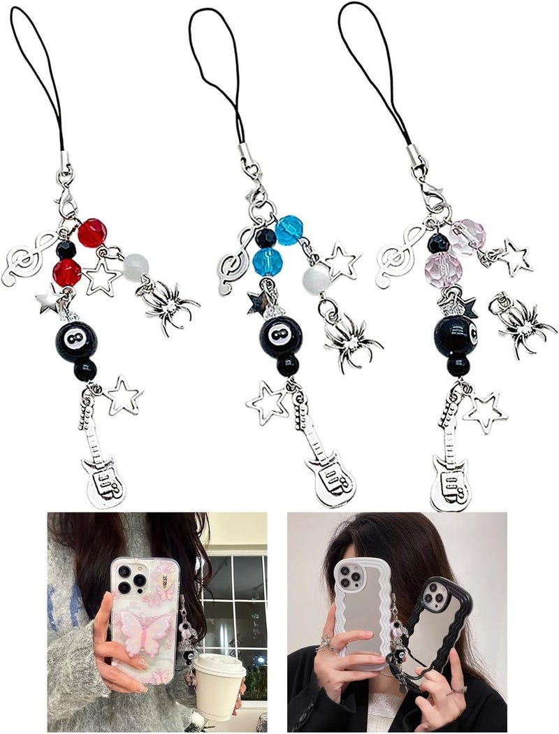 Fashionable Music Festival Bass Guitar Beaded Star Phone Pendant Chain Keyring Accessory - Image 1