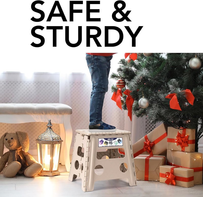 ديلكسو كرسي خطوة مكتبي من Delxo، 13 بوصة، غير قابل للانزلاق، قابل للطي، للبالغين حتى 300 رطل، كرسي خطوة مع مقبض، خفيف الوزن، للمطبخ، الحمام، غرفة النوم، المكتب، كاكي، قطعة واحدة - Image 3