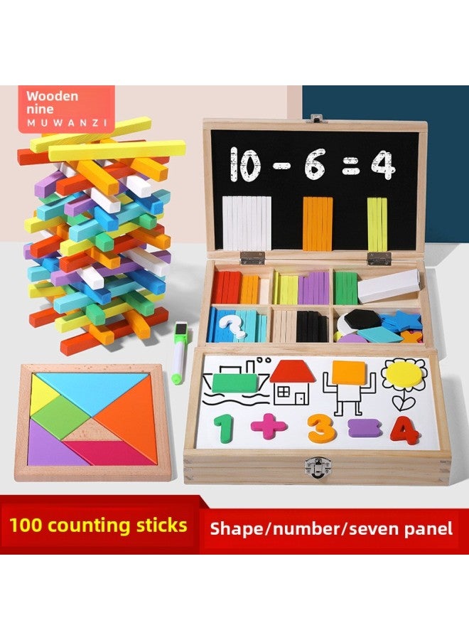 Wooden Marubeni Children's Wooden Magnetic Counting Sketchboard Digital Learning Multifunctional Teaching Aware Box Desktop Game Toy-Color:Early Education Teaching Aids Box - Image 1