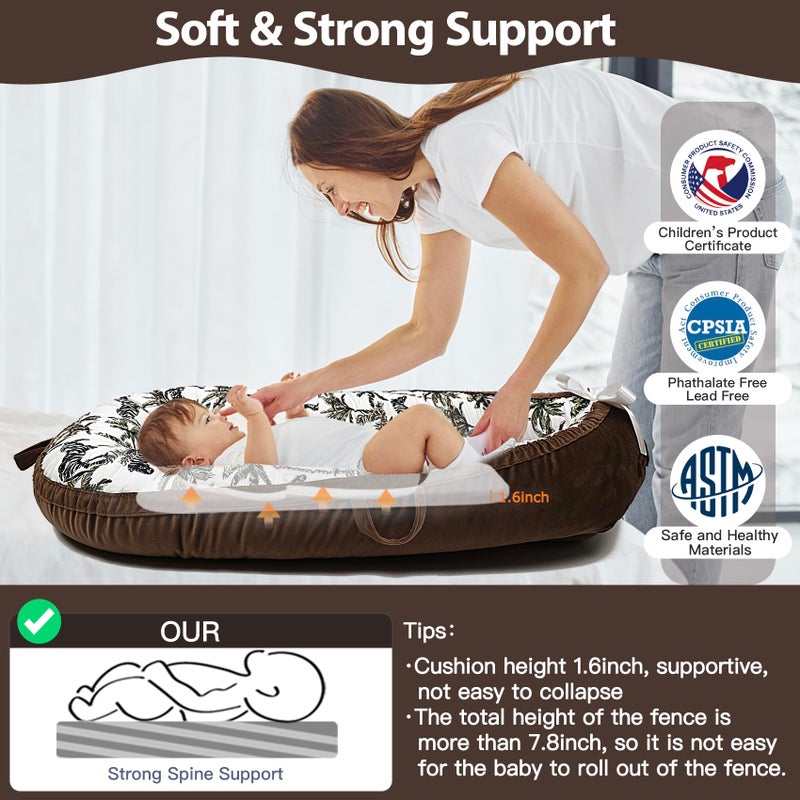 Bubbyhuts Baby Lounger-Breathable and Soft Organic 100% Cotton, Portable Infant Lounger with Removable Lounger Cover, Baby nest Lounger for Newborn - Brown Zebra - Image 2