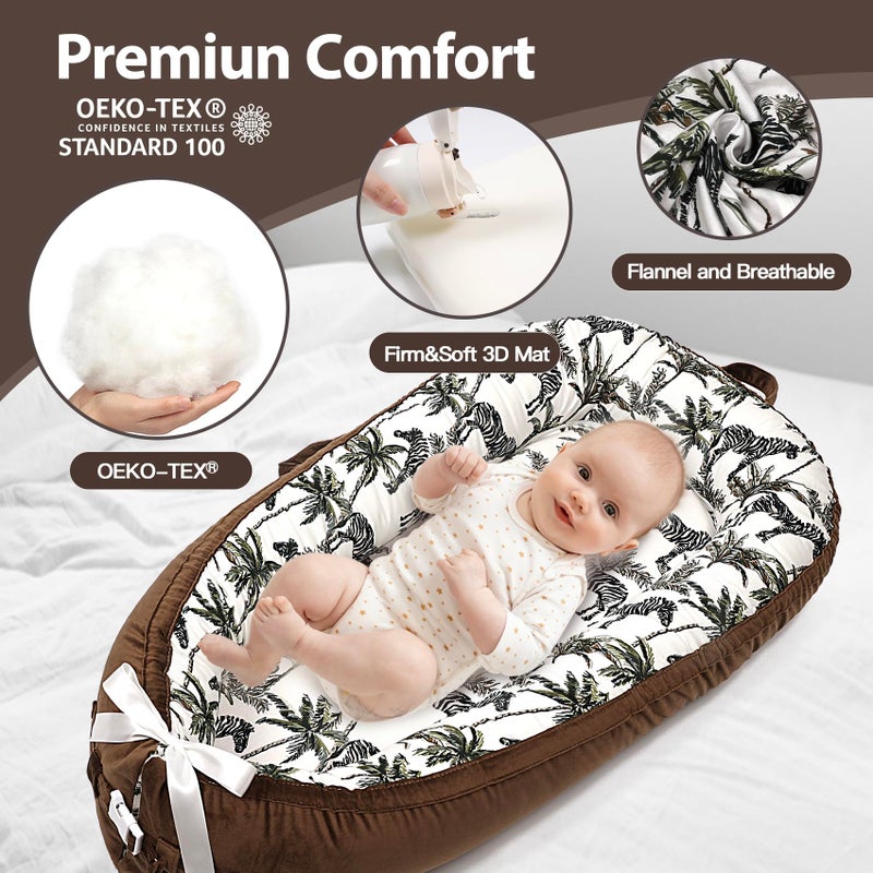 Bubbyhuts Baby Lounger-Breathable and Soft Organic 100% Cotton, Portable Infant Lounger with Removable Lounger Cover, Baby nest Lounger for Newborn - Brown Zebra - Image 3