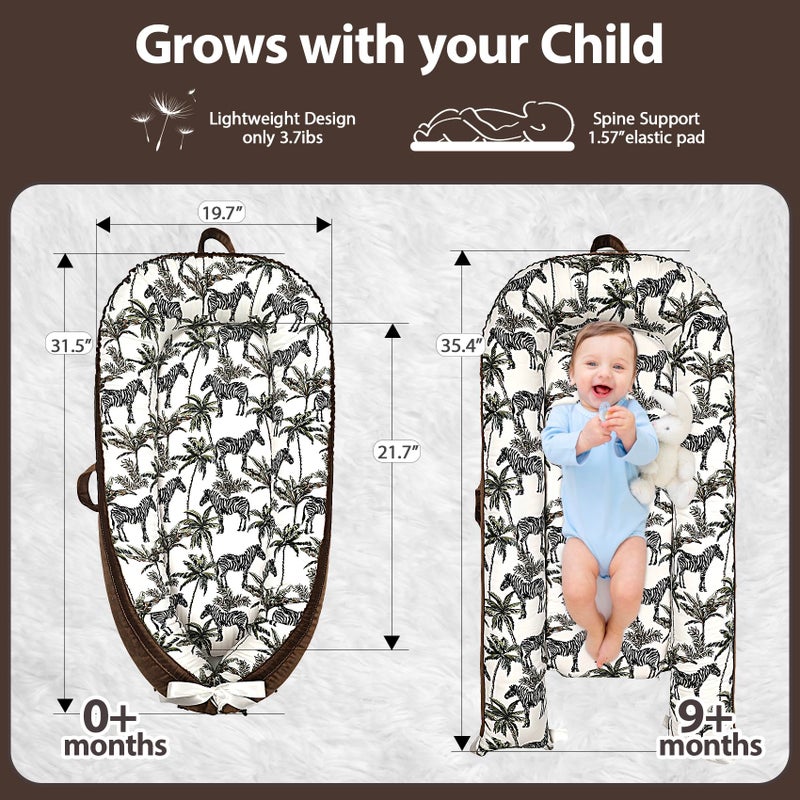 Bubbyhuts Baby Lounger-Breathable and Soft Organic 100% Cotton, Portable Infant Lounger with Removable Lounger Cover, Baby nest Lounger for Newborn - Brown Zebra - Image 4