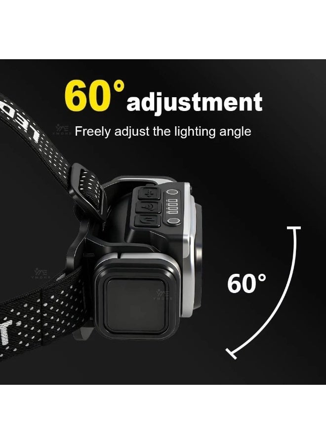 مصباح رأس LED طراز HX-T80S-COB قابل لإعادة الشحن ومزود بمستشعر حركة؛ يتميز بإضاءة بيضاء وحمراء، و4 أوضاع للإضاءة، وتقنية COB المغناطيسية، وزاوية قابلة للتعديل، ومنفذ شحن USB Type-C، وبطارية 18650؛ مناسب لصيد الأسماك والتخييم والعمل وحالات الطوارئ. - Image 4