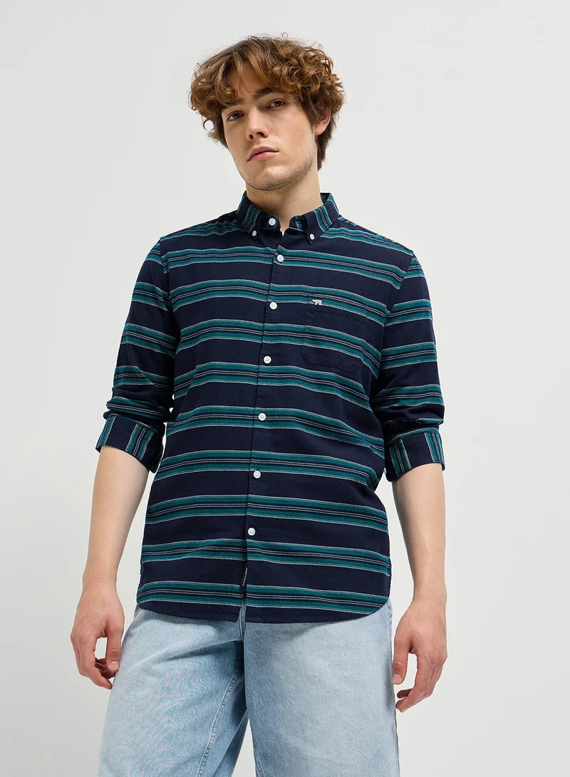 THE BEAR HOUSE Cotton Shirt for Men | Slim Fit, Long Sleeve, Casual or Formal Button-Down | Soft, Breathable Fabric for Work, Everyday, & All-Season Wear in Stylish Colors, Navy Blue, Size - S - XXL, (Real)