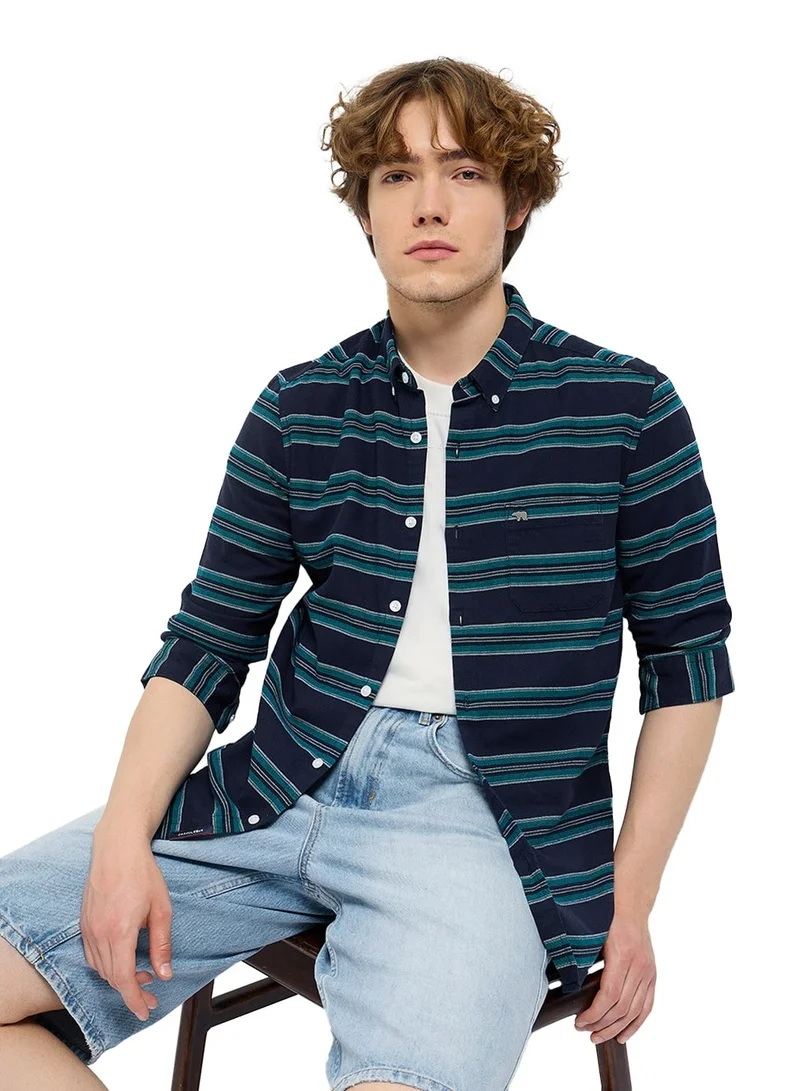 THE BEAR HOUSE Cotton Shirt for Men | Slim Fit, Long Sleeve, Casual or Formal Button-Down | Soft, Breathable Fabric for Work, Everyday, & All-Season Wear in Stylish Colors, Navy Blue, Size - S - XXL, (Real)