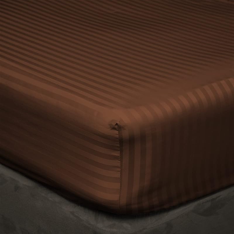 EASY BEDDING EASY BEDDING Super Soft Cooling Bamboo Bed Sheet Set 4 Piece 100 Bamboo Material Fits Up to 8 Deep Pocket Fitted SheetHotel Quality Bamboo BedsheetsChocolate StripeKing Size  - Image 3