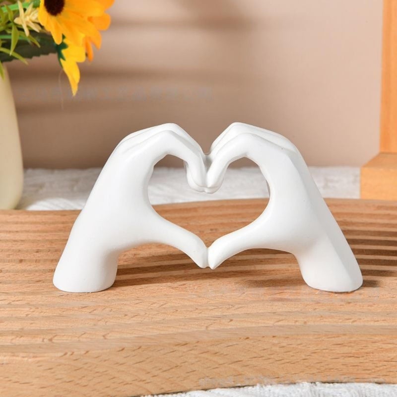 JLNGTHONG Heart Hands Sculpture, White Small Hands Love Ornaments for Shelf Decor Home Desktop Ornament, Love Finger Statue Modern Unique Decor Dresser Decor for Wedding Christmas Birthday Valentine's Day - Image 1