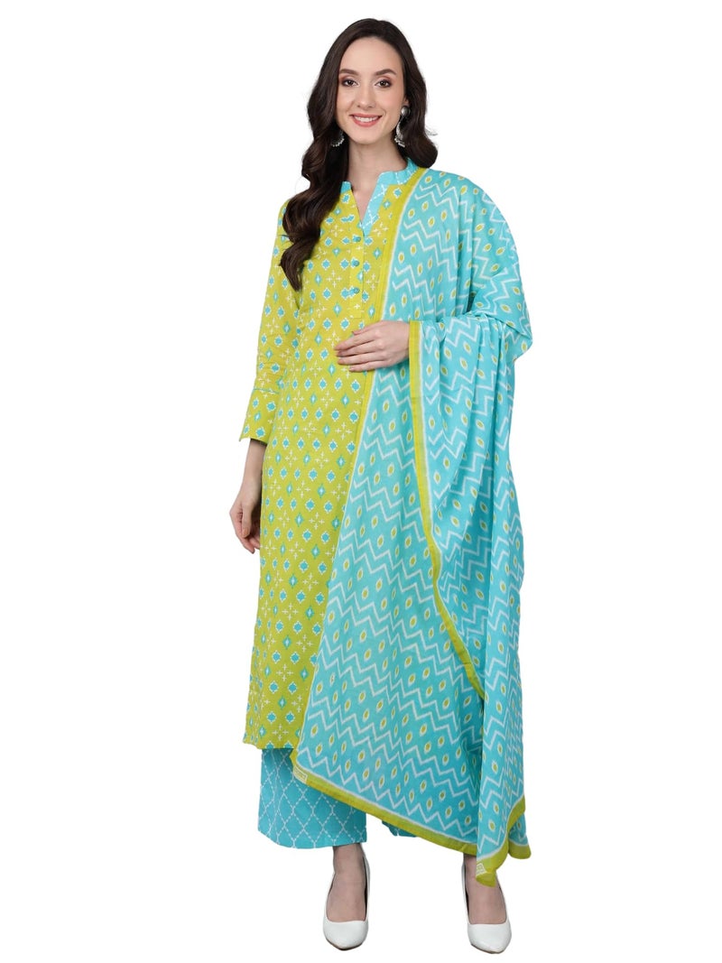 Vaamsi Women's Printed Kurta Palazzos With Dupatta (VKSKD1566_XS_Light Green) - Image 1