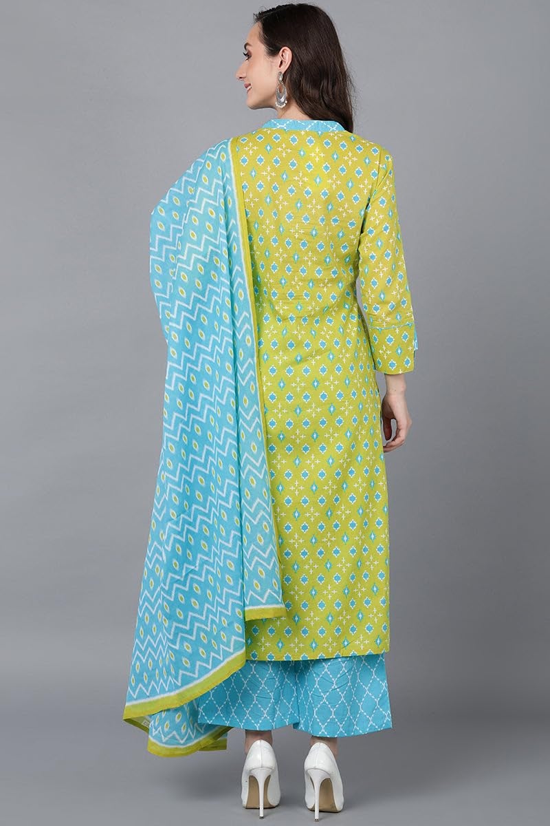 Vaamsi Women's Printed Kurta Palazzos With Dupatta (VKSKD1566_XS_Light Green) - Image 2