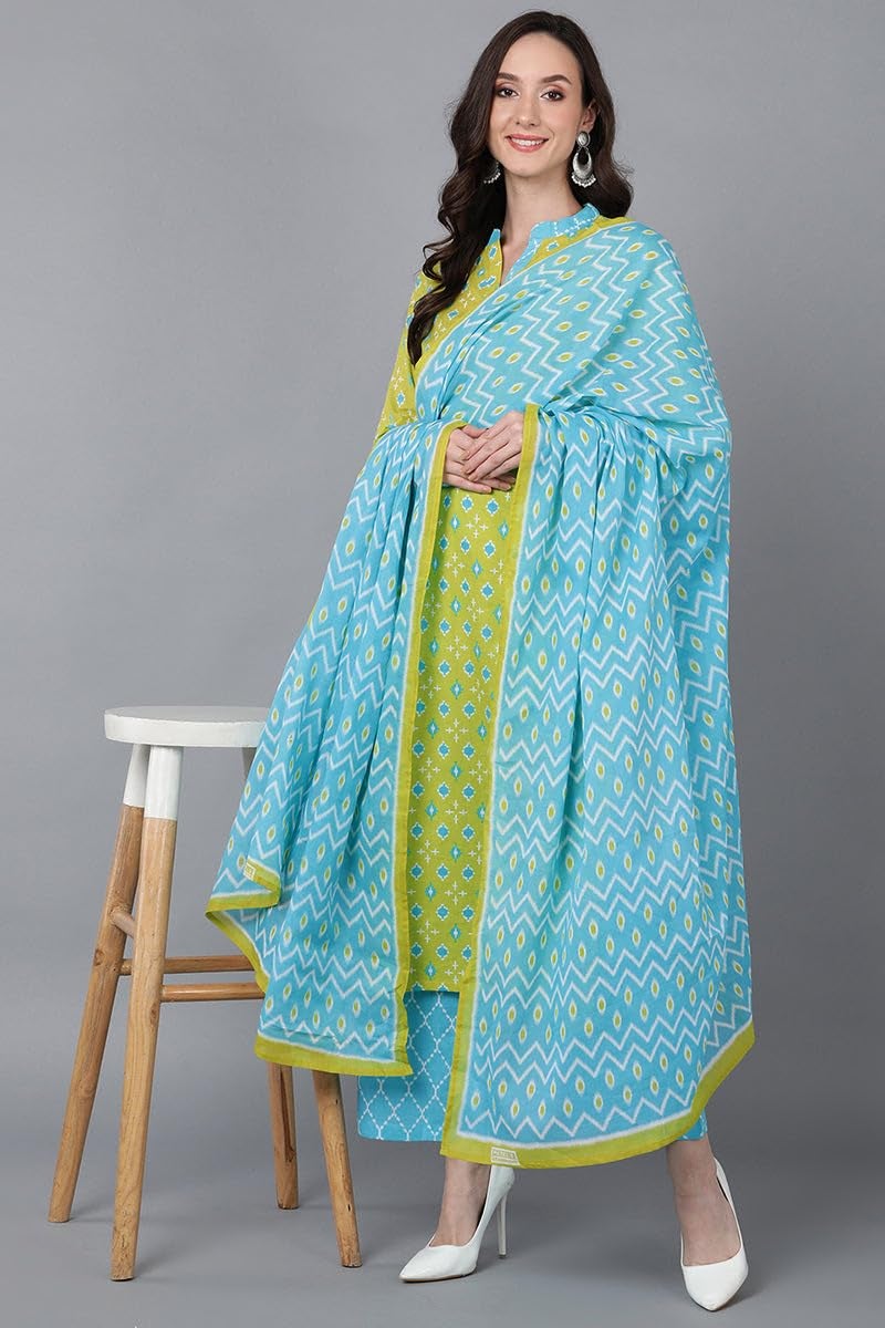 Vaamsi Women's Printed Kurta Palazzos With Dupatta (VKSKD1566_XS_Light Green) - Image 5