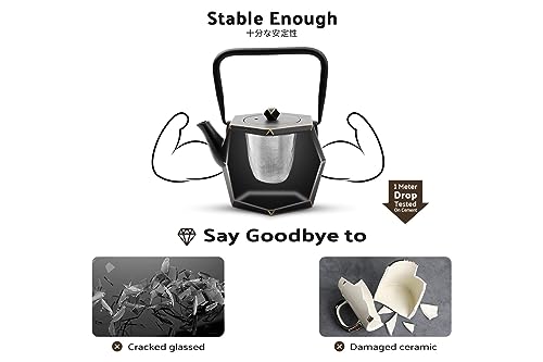 Toptier Cast Iron Teapot, Stovetop Safe Japanese Cast Iron Tea Kettle, Diamond Design Tea Pot with Removable Infuser for Loose Tea, 30 Ounce (900 ml), Black - Image 3