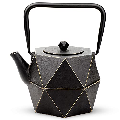 Toptier Cast Iron Teapot, Stovetop Safe Japanese Cast Iron Tea Kettle, Diamond Design Tea Pot with Removable Infuser for Loose Tea, 30 Ounce (900 ml), Black - Image 1