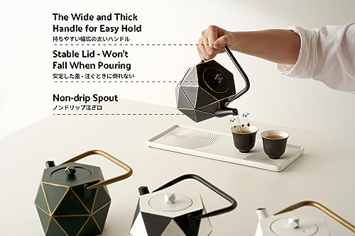 Toptier Cast Iron Teapot, Stovetop Safe Japanese Cast Iron Tea Kettle, Diamond Design Tea Pot with Removable Infuser for Loose Tea, 30 Ounce (900 ml), Black - Image 5