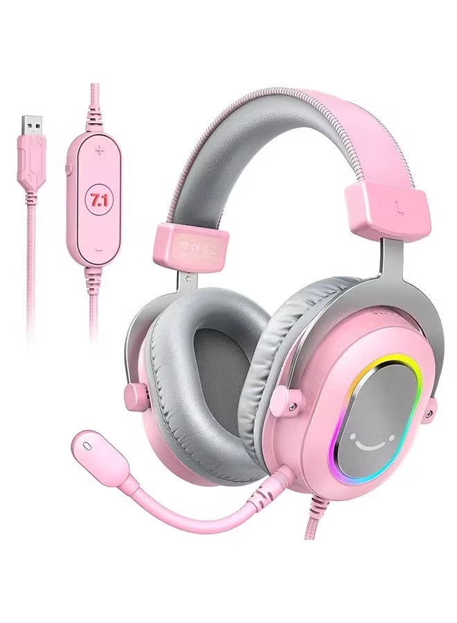 سماعة ألعاب FIFINE RGB مع صوت محيطي 7.1/3-EQ/MIC، سماعة رأس فوق الأذن مع تحكم مدمج للكمبيوتر الشخصي PS4 PS5 Ampligame-H6W