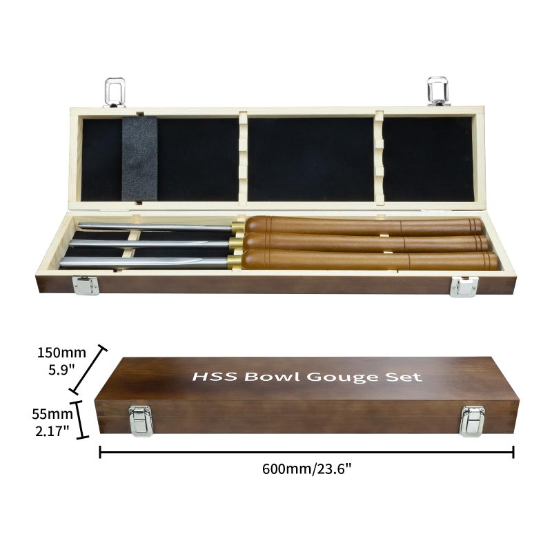 DEEFIINE 3 Pcs HSS Bowl Gouge Lathe Chisel Set, Wood Lathe Bowl Turning Tools with Wooden Box, 3/8-Inches, 1/2-Inches and 5/8-Inches chisels for woodturning - Image 5