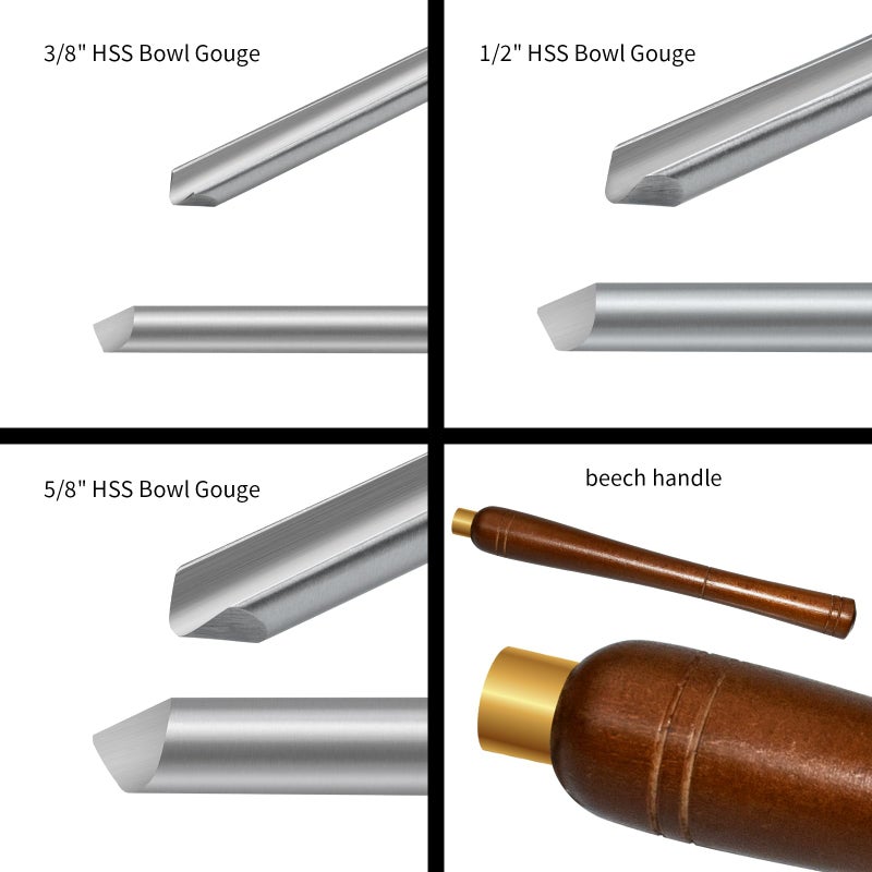 DEEFIINE 3 Pcs HSS Bowl Gouge Lathe Chisel Set, Wood Lathe Bowl Turning Tools with Wooden Box, 3/8-Inches, 1/2-Inches and 5/8-Inches chisels for woodturning - Image 4