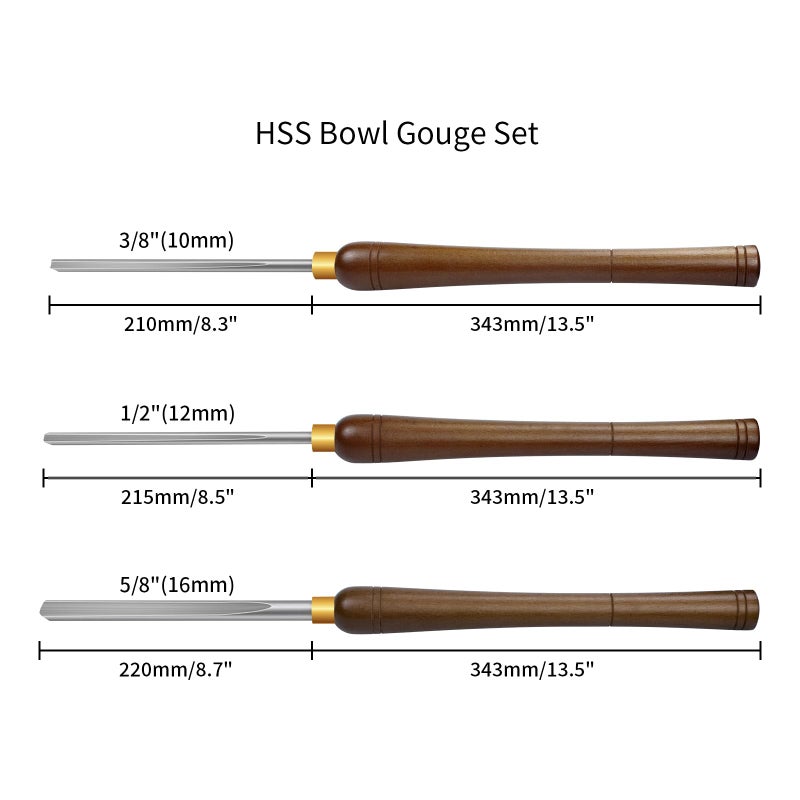 DEEFIINE 3 Pcs HSS Bowl Gouge Lathe Chisel Set, Wood Lathe Bowl Turning Tools with Wooden Box, 3/8-Inches, 1/2-Inches and 5/8-Inches chisels for woodturning - Image 3