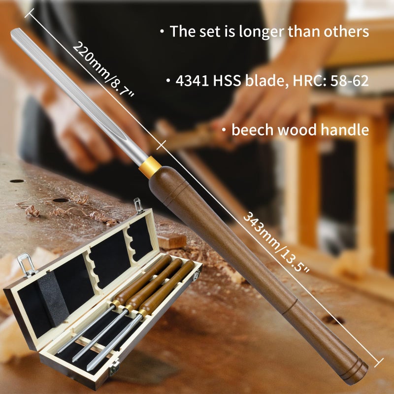 DEEFIINE 3 Pcs HSS Bowl Gouge Lathe Chisel Set, Wood Lathe Bowl Turning Tools with Wooden Box, 3/8-Inches, 1/2-Inches and 5/8-Inches chisels for woodturning - Image 2
