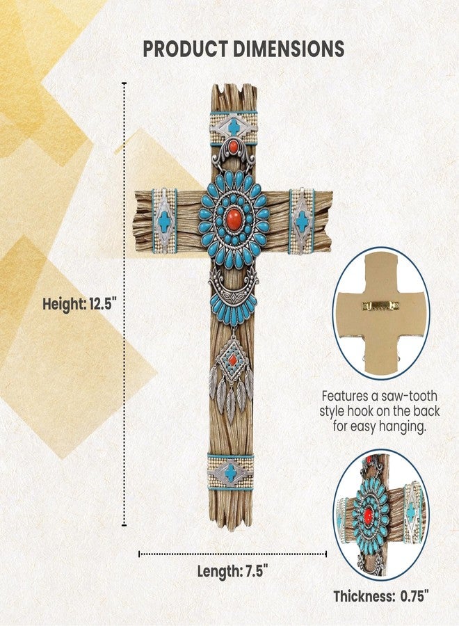 AMAJY Southwest Native American Dream Catcher Wall Cross with Turquoise Faux Gemstone - Rustic Faux Wood Design - Inspirational Cross for Rustic, Cabin, or Boho Interiors - Easy to Mount Religious Gift - Image 2