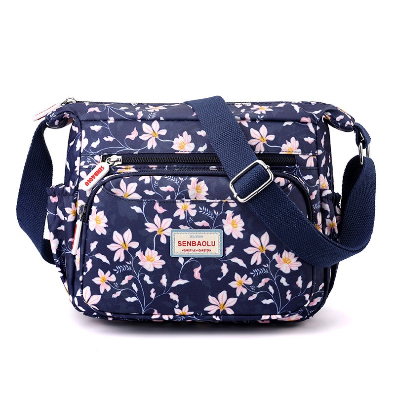 Lightweight Water-repellent Nylon Cloth Bag Fashionable Shopping Bag Fashionable Womens Shoulder Bag Casual Printed Crossbody Bag Bouquet on blue background - Image 2