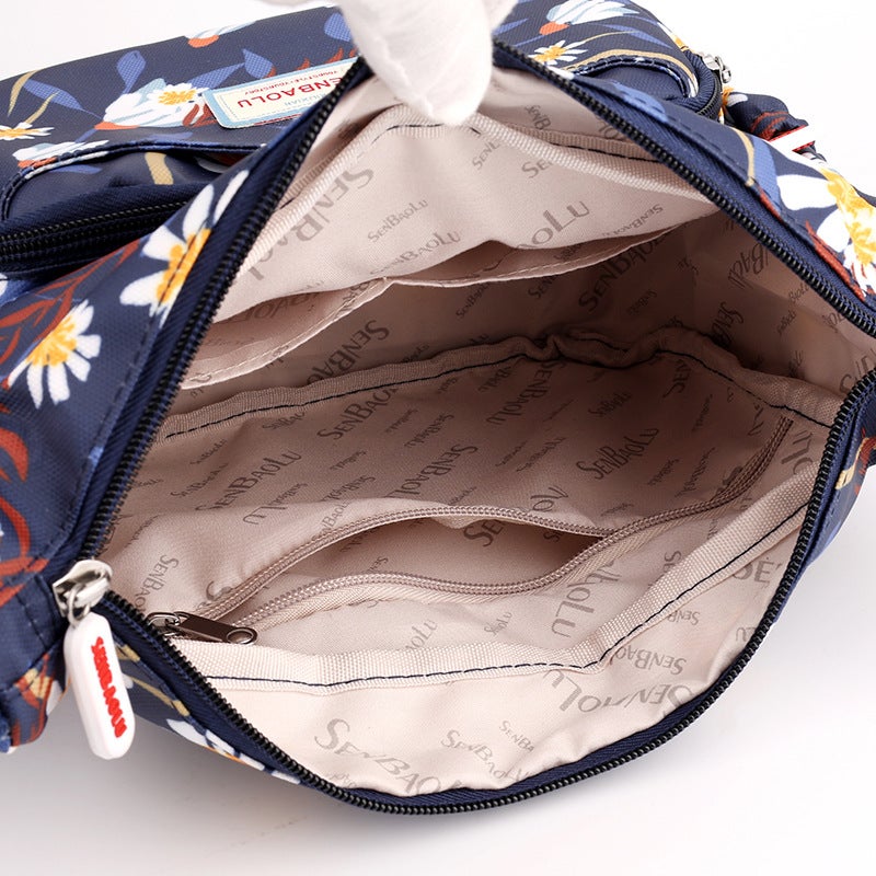 Lightweight Water-repellent Nylon Cloth Bag Fashionable Shopping Bag Fashionable Womens Shoulder Bag Casual Printed Crossbody Bag Bouquet on blue background - Image 5