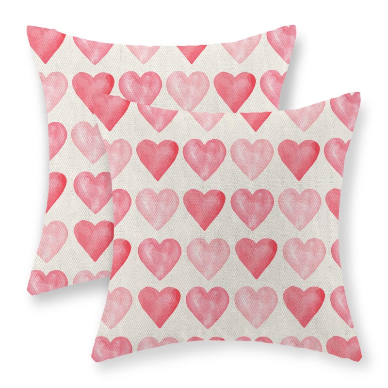 GOLIANDA Valentine's Day Pillow Covers 20x20 Set of 2, Linen Pillowcase With Pink Love Heart, Decorative Throw Pillows for Anniversary, Mother's Day, Outdoor Cushion Case for Sofa Couch - Image 1