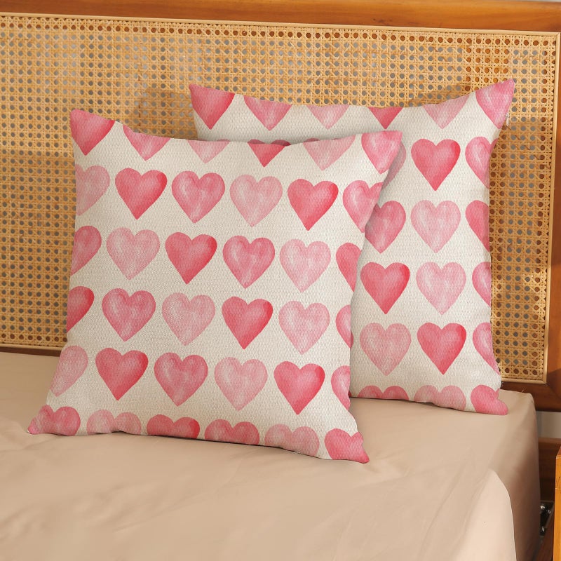 GOLIANDA Valentine's Day Pillow Covers 20x20 Set of 2, Linen Pillowcase With Pink Love Heart, Decorative Throw Pillows for Anniversary, Mother's Day, Outdoor Cushion Case for Sofa Couch - Image 2