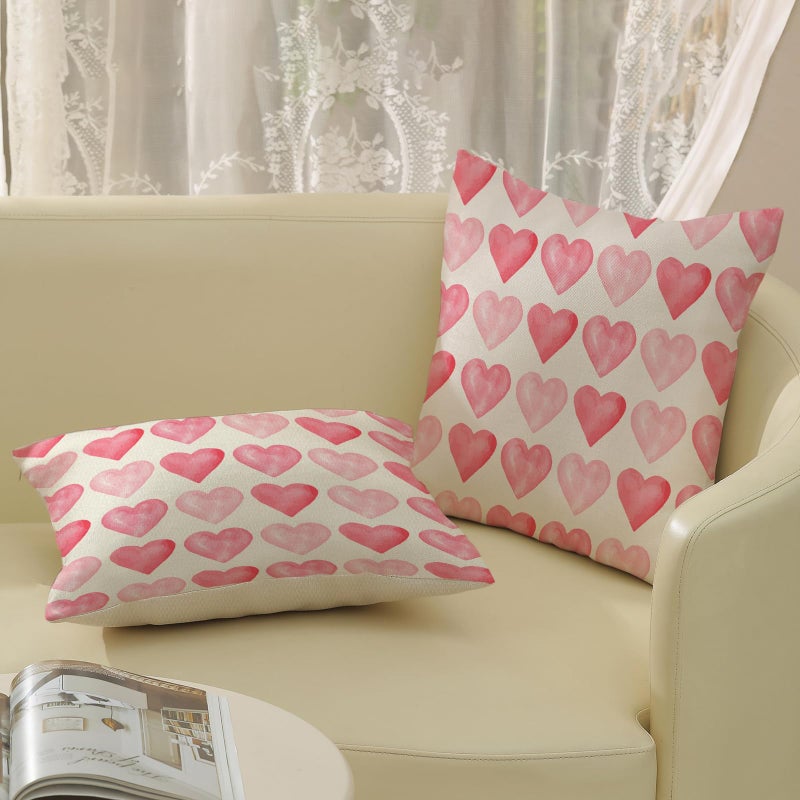 GOLIANDA Valentine's Day Pillow Covers 20x20 Set of 2, Linen Pillowcase With Pink Love Heart, Decorative Throw Pillows for Anniversary, Mother's Day, Outdoor Cushion Case for Sofa Couch - Image 4