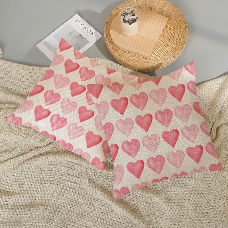 GOLIANDA Valentine's Day Pillow Covers 20x20 Set of 2, Linen Pillowcase With Pink Love Heart, Decorative Throw Pillows for Anniversary, Mother's Day, Outdoor Cushion Case for Sofa Couch - Image 5