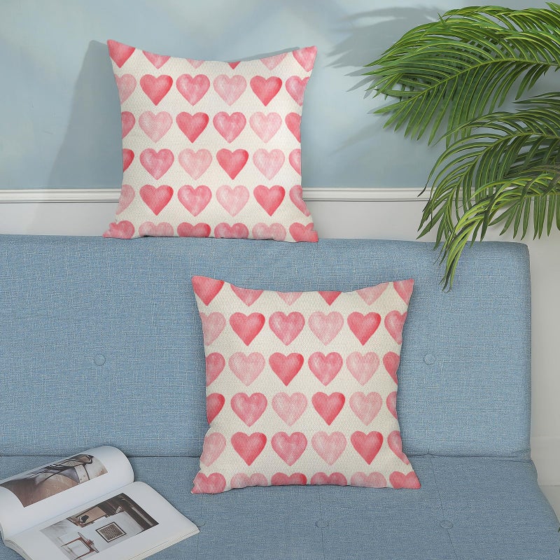 GOLIANDA Valentine's Day Pillow Covers 20x20 Set of 2, Linen Pillowcase With Pink Love Heart, Decorative Throw Pillows for Anniversary, Mother's Day, Outdoor Cushion Case for Sofa Couch - Image 3