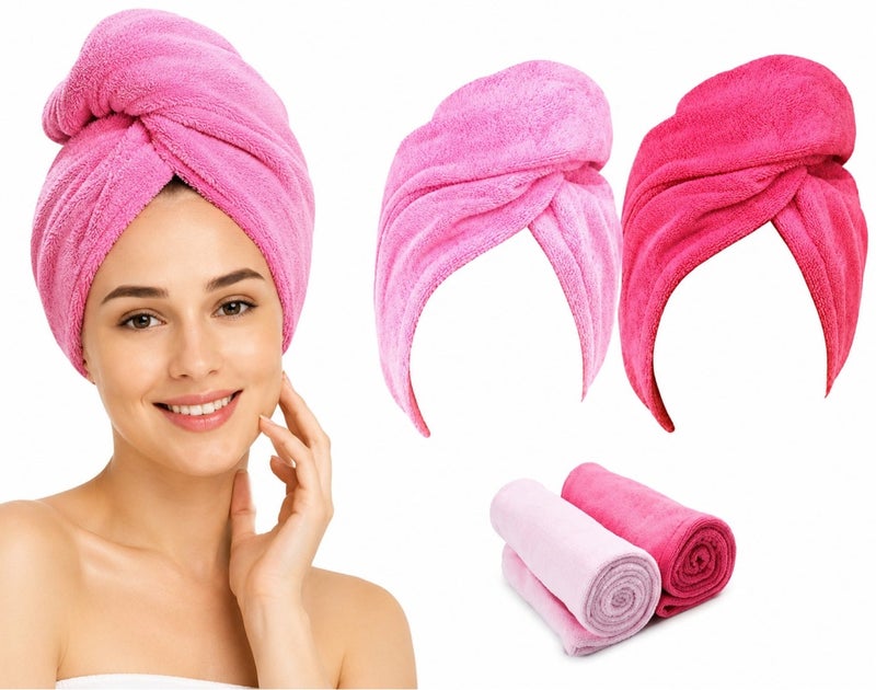 Dunekart Microfiber Hair Towel Wrap 2 Pack, Super Absorbent Quick Dry Turban Cap with Elastic Loop, Anti Frizz Drying Towel for Curly Long Thick Hair - Image 1
