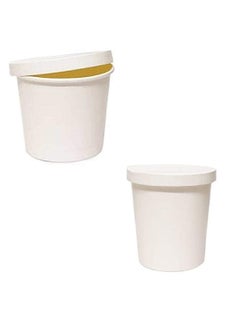 Shop & Shoppee SHOP & SHOPPEE Disposable Thick-Walled Hard Craft Hard Paper Food Container Bowl/Tub with lid - 750 ml (Pack of 25, White)  - Image 1