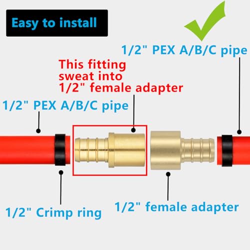 Lidertik (10 Pack) Lidertik Copper to Pex Fittings 1/2 inch, 1/2" Pex F1807 x 1/2" Male Sweat Adapter Brass - Image 3