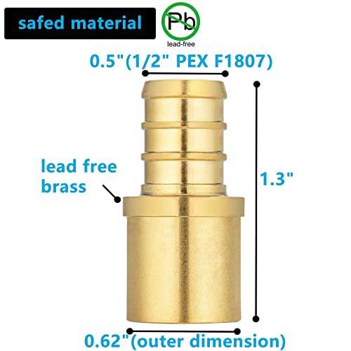 Lidertik (10 Pack) Lidertik Copper to Pex Fittings 1/2 inch, 1/2" Pex F1807 x 1/2" Male Sweat Adapter Brass - Image 4