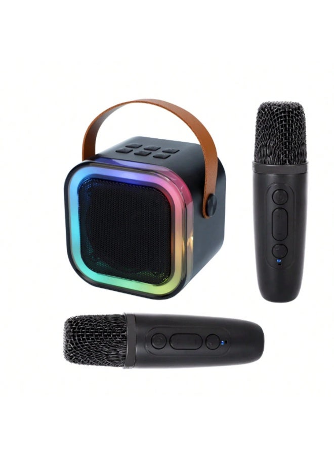 Hamzone Mini Karaoke Machine, Portable Bluetooth Speaker with 2 Wireless Microphones and LED Party Lights for Kids and Adults, Perfect Birthday Gift for Boys and Girls, Family Home Party Fun Black - Image 1