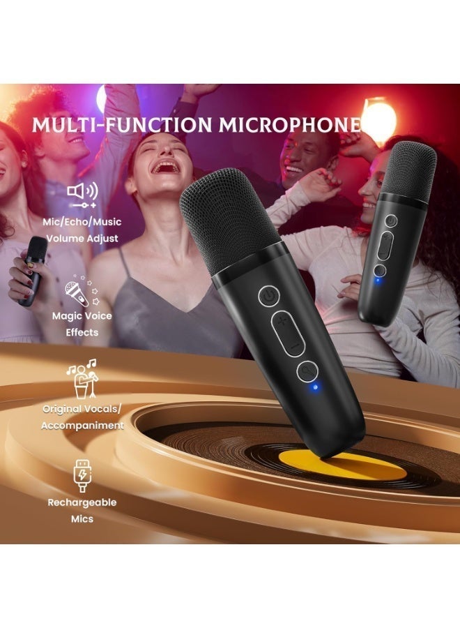 Hamzone Mini Karaoke Machine, Portable Bluetooth Speaker with 2 Wireless Microphones and LED Party Lights for Kids and Adults, Perfect Birthday Gift for Boys and Girls, Family Home Party Fun Black - Image 4