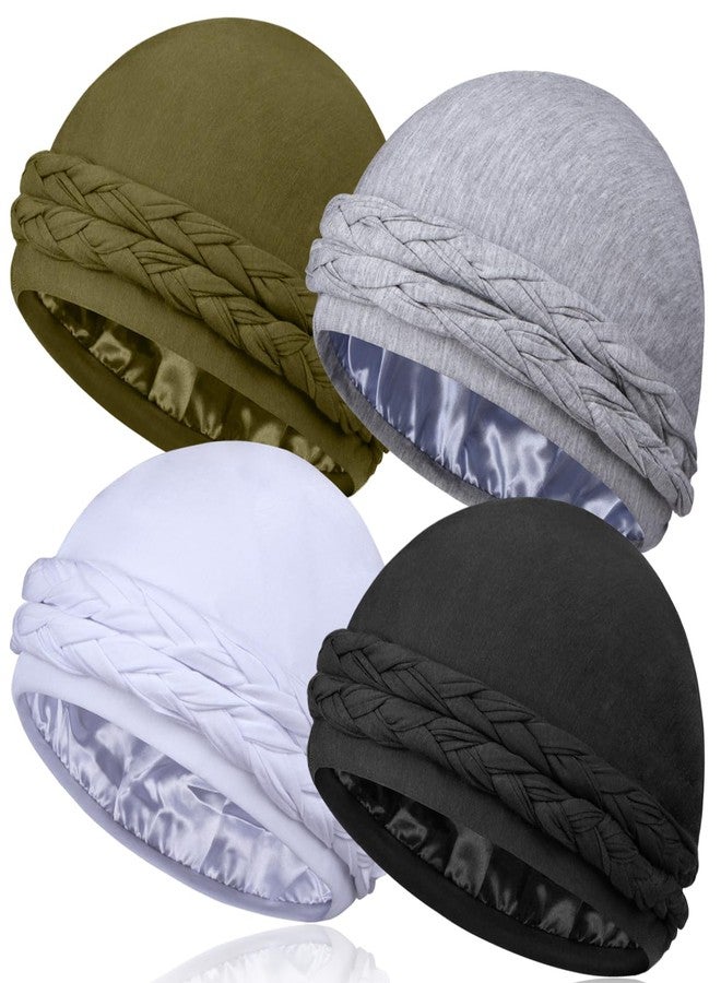 MLTUARG 4 Pcs Satin Lined Turban Head Wraps for Men, Halo Turban Head Scarf for Hair, Black+olivine+light Gray+white, One size - Image 1