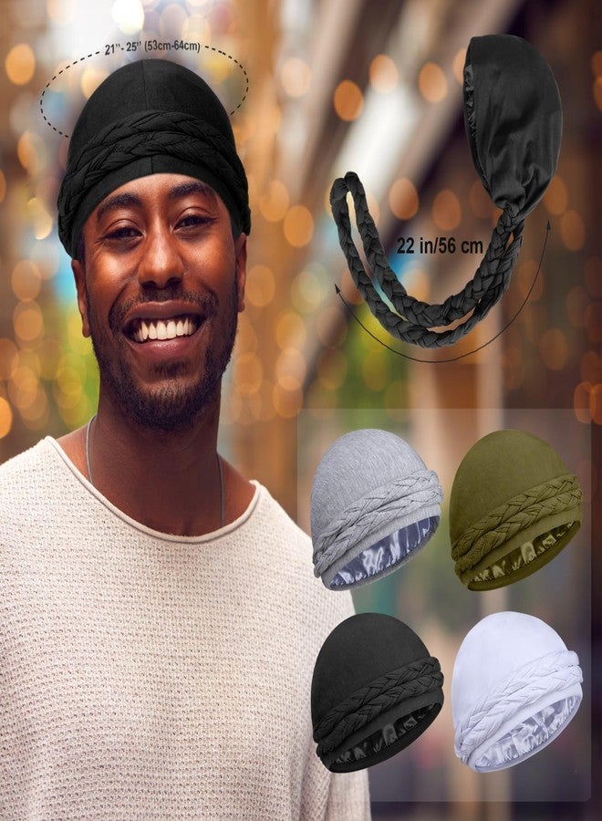 MLTUARG 4 Pcs Satin Lined Turban Head Wraps for Men, Halo Turban Head Scarf for Hair, Black+olivine+light Gray+white, One size - Image 3