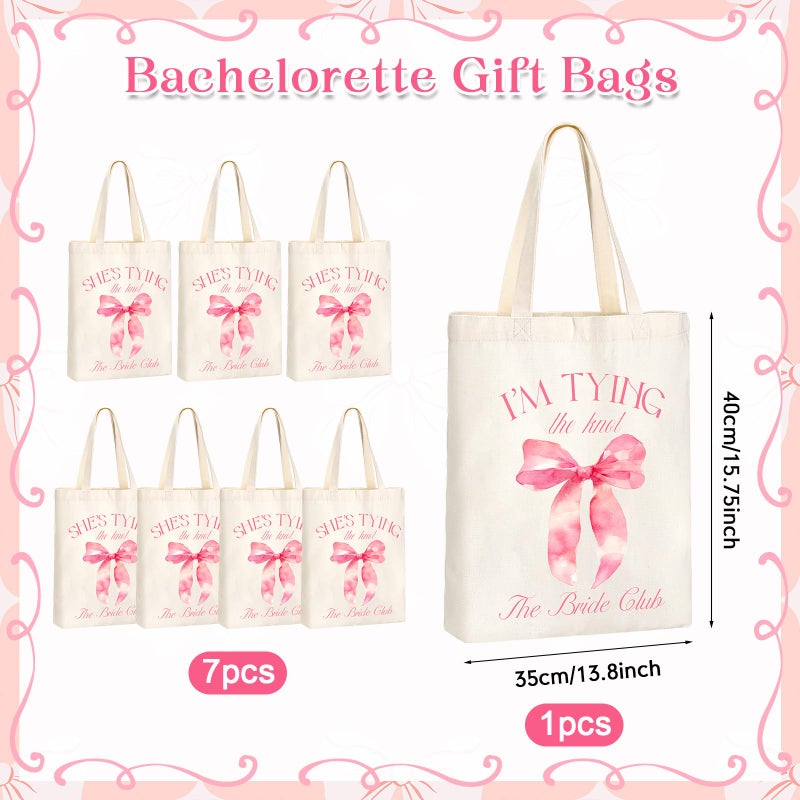 Aliceset 8 Pieces Bridesmaid Tote Bags Canvas for Bachelorette Bridesmaid Gift Bags Bridal Shower Reusable(Pink,Bride Club) - Image 4