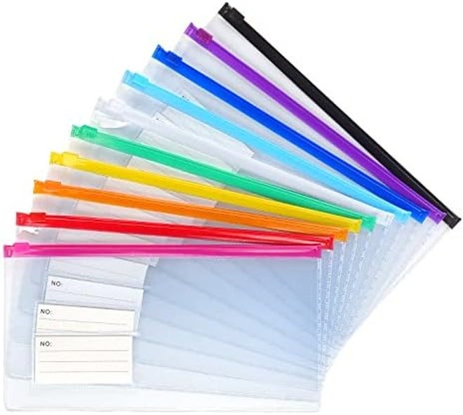 Tamaki 10 Pack Plastic Envelope Zipper Folders, Letter Size, 13 x 9.25 Inch, Assorted Colors - Image 3