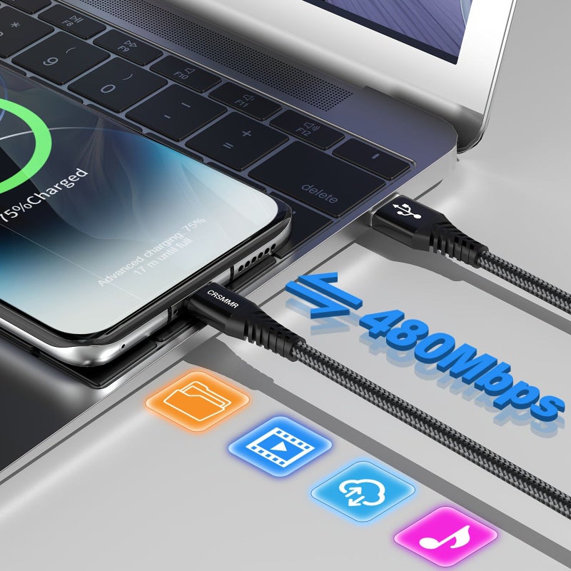 5 Sets Fast Charging USB to USB C Woven Data Cable 300cm 9.9ft for Samsung Galaxy S25 S23 S22 S21 Xiaomi Redmi Huawei OPPO Android iPhone 15 16 17 MacBook iPad Black - Image 2
