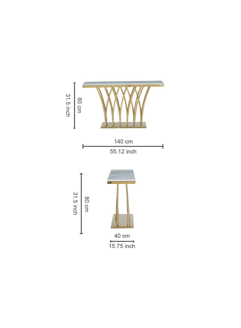 ROYALOAK Royaloak Atlas Console Table | Stainless Steel and Paper Marble| 150 kgs Weight Bearing Capacity | Water Based Finish | Small Console Table | Spacious Tabletop | Unique Base Design 