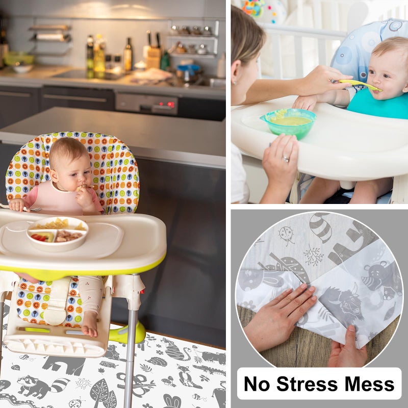 Drydiet 100 Pack 28"x47" Disposable Floor Splat Mats for Under High Chair with Animals Print, Waterproof Plastic Floor Mat Multipurpose Baby Led Weaning Supplies(Forest Animal) - Image 3