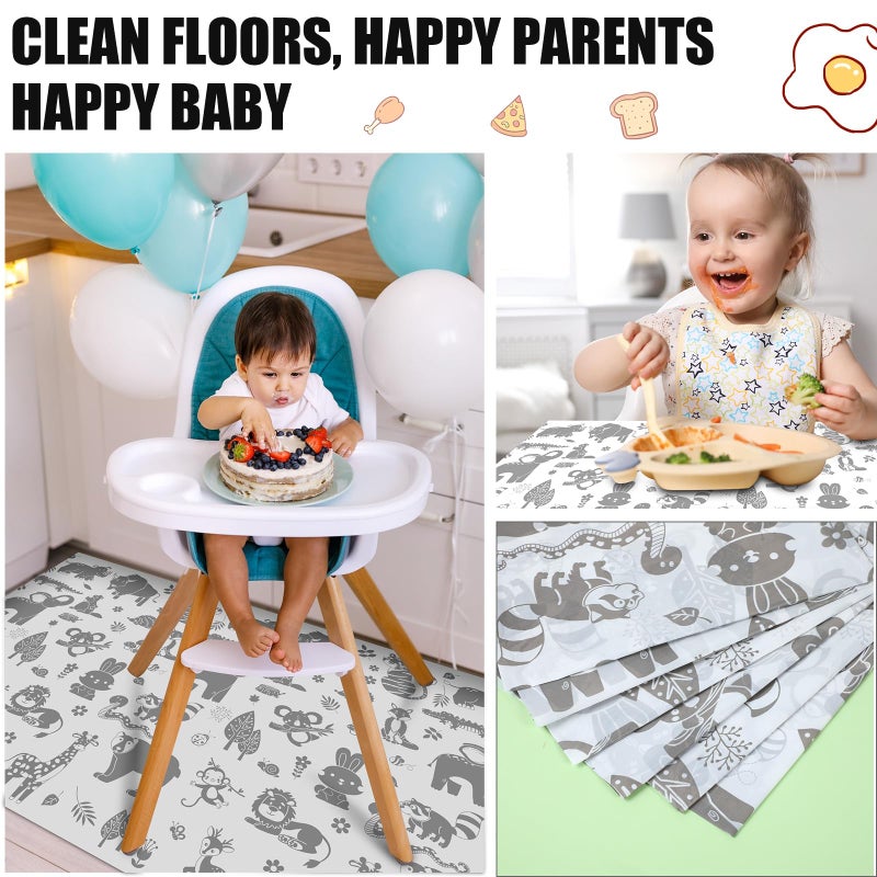 Drydiet 100 Pack 28"x47" Disposable Floor Splat Mats for Under High Chair with Animals Print, Waterproof Plastic Floor Mat Multipurpose Baby Led Weaning Supplies(Forest Animal) - Image 4
