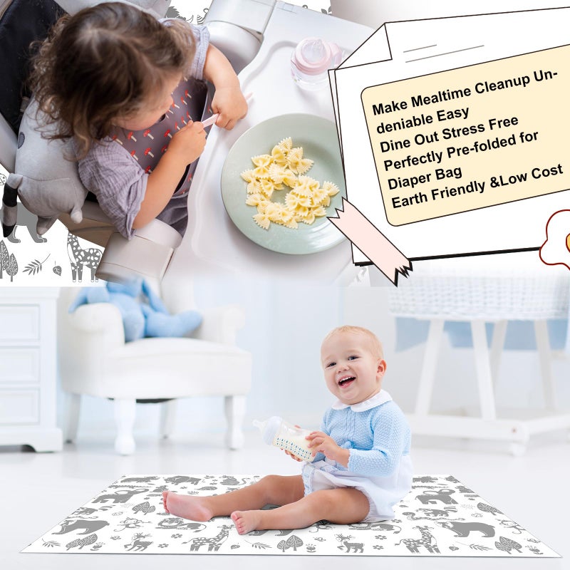 Drydiet 100 Pack 28"x47" Disposable Floor Splat Mats for Under High Chair with Animals Print, Waterproof Plastic Floor Mat Multipurpose Baby Led Weaning Supplies(Forest Animal) - Image 5
