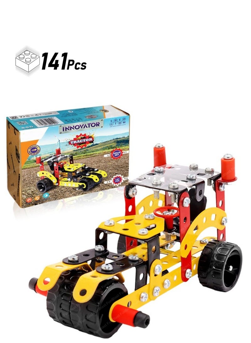 فنبلاست مجموعة ألعاب بناء جرارات ومركبات من فن بلاست، ألعاب بناء تعليمية للأطفال، ألعاب تجميع سيارات مع مفك براغي (141 قطعة)، متعددة الألوان - Image 1