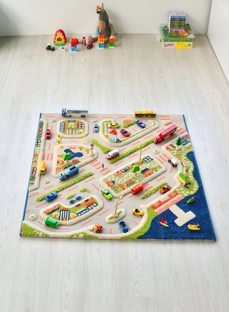 IVI 3D Play Carpet Mini City - Small | Blue | Activity Playmat for Kids & Children | Bedroom, Living Room, Nursery Rug | Polypropylene | Foldable | 100 cm x 100 cm - Image 1